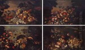 Nature Mortes Aux Fruits Et Fleurs Sur Fonds De Paysage Nature Mortes Aux Fruits Et Fleurs Sur Fonds De Paysage