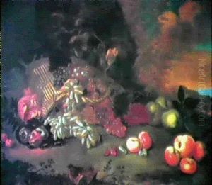 Natura Morta Di Frutta Su Sfondo Di Paesaggio Natura Morta Di Frutta Su Sfondo Di Paesaggio