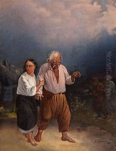 Young Girl And Blind Beggar by Alexander Rizzoni