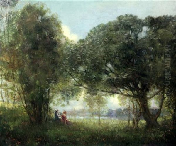 Figures Seated Beneath Trees In A Landscape - view 1