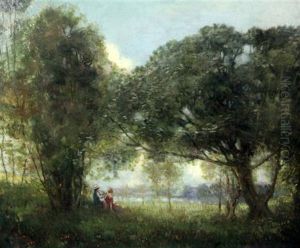 Figures Seated Beneath Trees In A Landscape by William George Robb