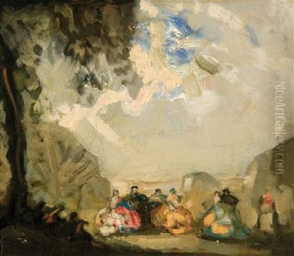 Elegant Figures Dancing In A Landscape (sketch For Decorative Panel) - view 1