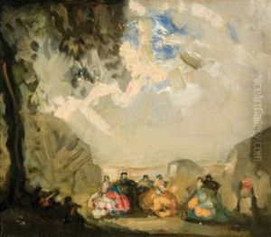 Elegant Figures Dancing In A Landscape (sketch For Decorative Panel) by William George Robb