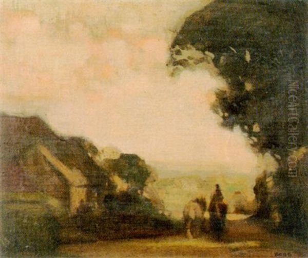 Abendliche Landschaft Mit Reiter Und Beipferd - view 1