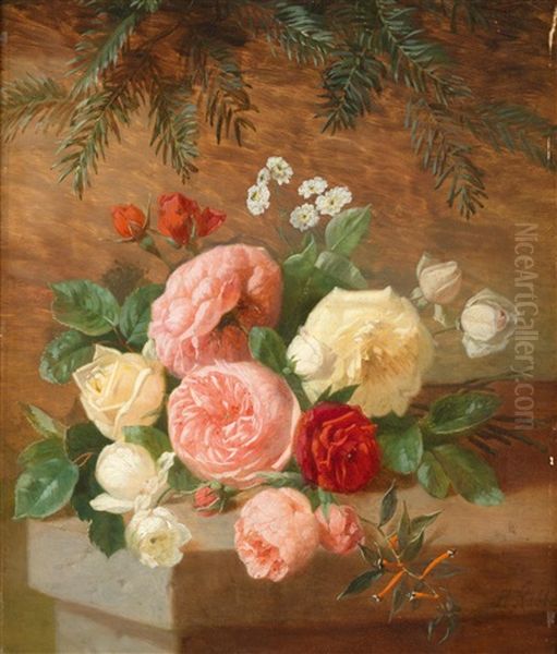 Roses On A Stone Wall - view 1