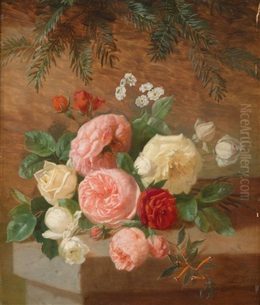 Rosen Auf Einer Steinmauer by Henri Robbe