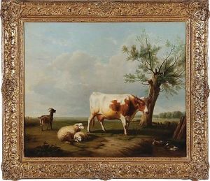 Cows In Pasture by Louis Marie Dominique Romain Robbe