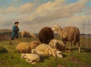 Tending The Sheep by Louis Marie Dominique Romain Robbe