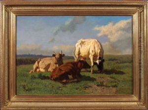 Vache Dans Les Pres by Louis Marie Dominique Romain Robbe