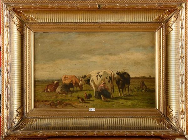 Fermiere Et Ses Vaches Au Pre - view 1