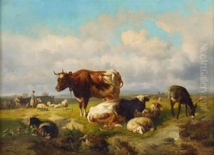 Weite Landschaft Mit Weidendem Vieh by Louis Marie Dominique Romain Robbe