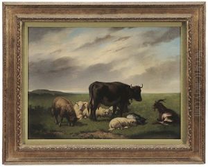 Pastoral Landscape With Sheep, Cows, And Goats by Louis Marie Dominique Romain Robbe