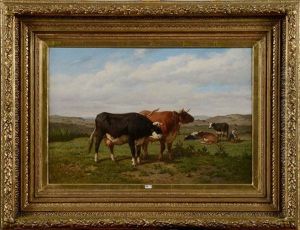 Vachere Et Son Troupeau Au Pre by Louis Marie Dominique Romain Robbe