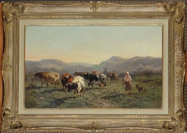 Couple De Bergers Et Vaches - view 1