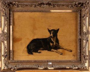 Portrait D'un Chien Couche by Louis Marie Dominique Romain Robbe