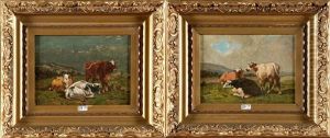 Vaches Au Pre (pair) by Louis Marie Dominique Romain Robbe