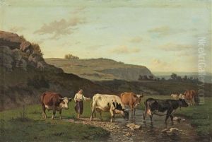 Weite Landschaft Mit Hirtin Und Herde An Einem Bach Weite Landschaft Mit Hirtin Und Herde An Einem Bach