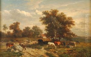 Vacher Et Son Troupeau Dans Un Paysage