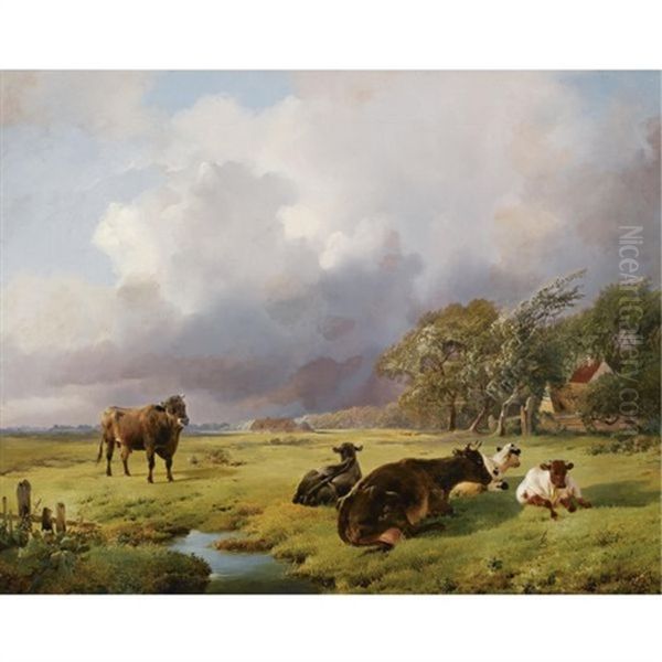 Cows In A Summer Landscape - view 1