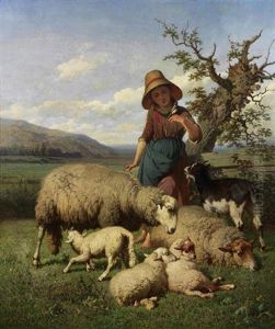 Hirtenmadchen Mit Schafherde Hirtenmadchen Mit Schafherde