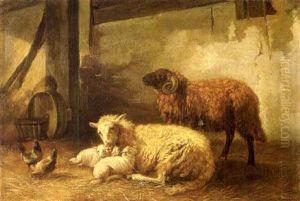 Stall Mit Schafen Und Huhnern by Louis Marie Dominique Romain Robbe