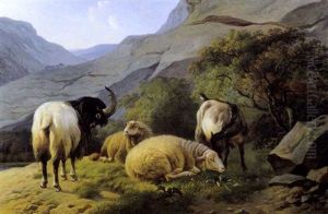 Rotslandschap Met Geiten En Schapen by Louis Marie Dominique Romain Robbe