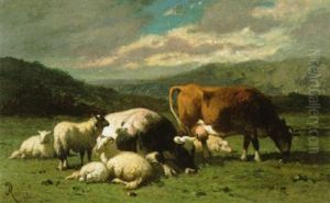 Koeien En Schapen In Een Landschap by Louis Marie Dominique Romain Robbe
