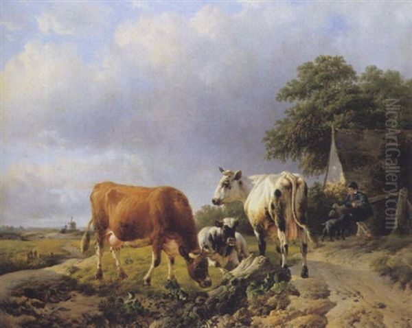 Landschap Met Koeien En Koeienwachter - view 1