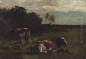Zwei Ochsen Auf Der Weide by Louis Marie Dominique Romain Robbe