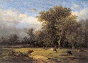 Koeien In Een Landschap by Louis Marie Dominique Romain Robbe