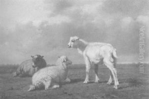 Ziegen In Weiter Wiesenlandschaft by Louis Marie Dominique Romain Robbe