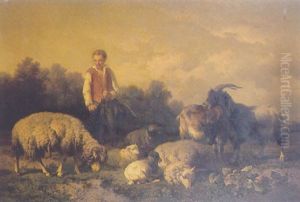 Berger Et Son Troupeau by Louis Marie Dominique Romain Robbe