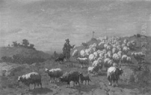 A Shepherd And His Flock by Louis Marie Dominique Romain Robbe