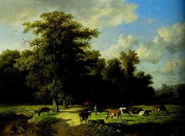 Cattle Grazing In A Wooded Landscape - view 1