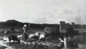 Herderin Met Vee In Een Met Ruines Bezaaid Landschap Herderin Met Vee In Een Met Ruines Bezaaid Landschap