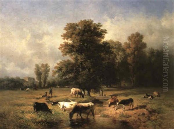 Figures And Cattle In An Extensive Landscape - view 1
