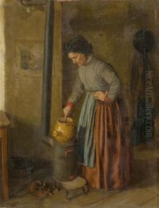 Woman Cooking In The Kitchen by Emile Robellaz