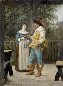 Genreszene Mit Musketier Und Junger Wirtin Beim Weintrinken