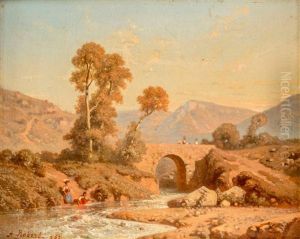 Paysage Anime Au Pont by Alphonse Robert