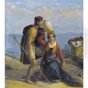 Jeune Fille De Procida Donnant A Boire A Un Pecheur by Aurele Robert