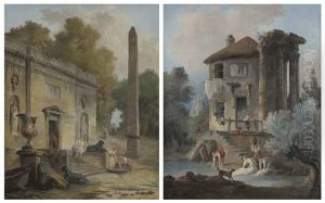 Capriccio Of An Obelisk And A Ruined Classical Building With Figures (+ A Capriccio Of A Washerwomen And A Dog; Pair)