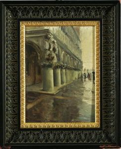 Venezia: Scorcio Di Palazzo Ducale Con Personaggi by Mario Borgoni