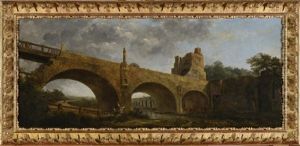 Pont Surmonte D'une Tour En Ruines by Hubert Robert