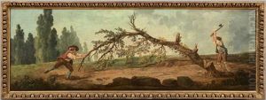 Les Bucherons, Personnages Pres D'une Riviere (2 Works) by Hubert Robert