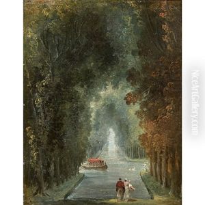 Vue Fantaisiste D'un Canal Sous Des Grands Arbres Vue Fantaisiste D'un Canal Sous Des Grands Arbres