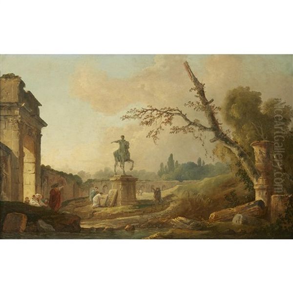 Paysage Avec Une Statue Equestre - view 1
