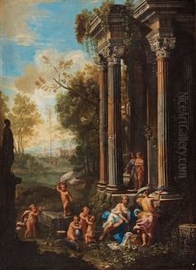 Landscape With Ruins And Resting Figures by Hubert Robert