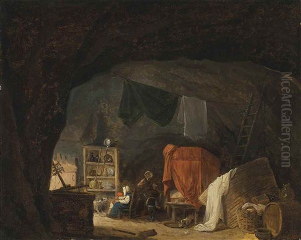 A Family In A Cave Interior - view 1