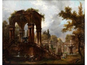 Landschaft Mit Tempelruinen Und Figuren by Hubert Robert