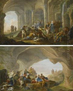 Roman Figures Under An Arcade; Roman Figures In A Cave (a Pair)